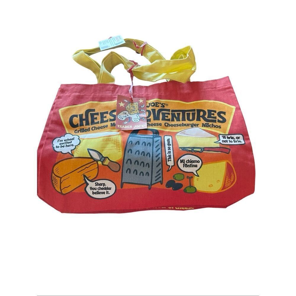 New Trader Joe's Red Yellow Blue "Cheese Adventures" Reusable Cotton Tote 2 Bags